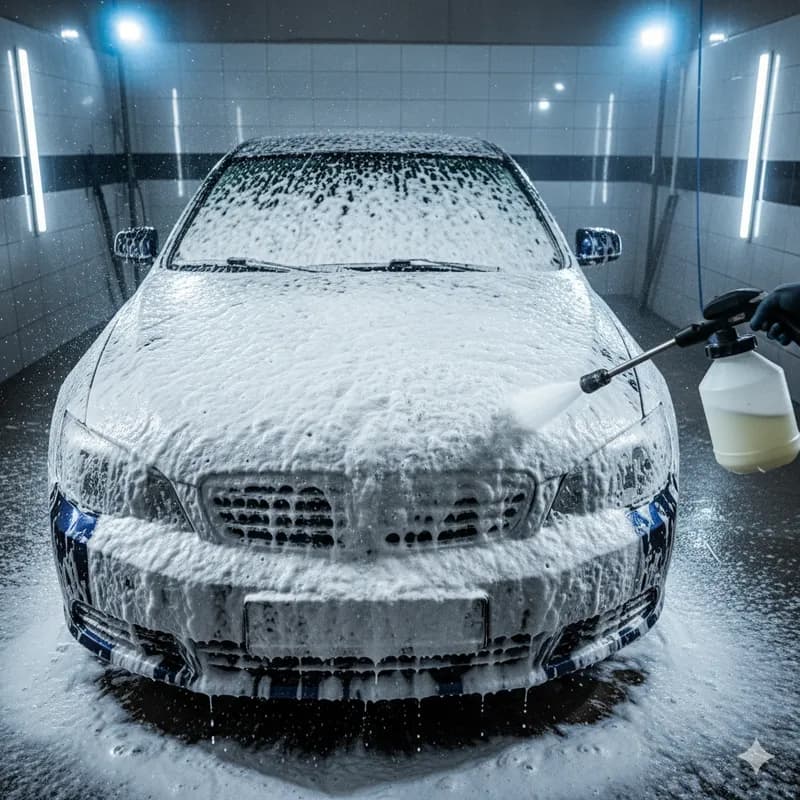 Espuma pré-lavagem aplicada na carroçaria