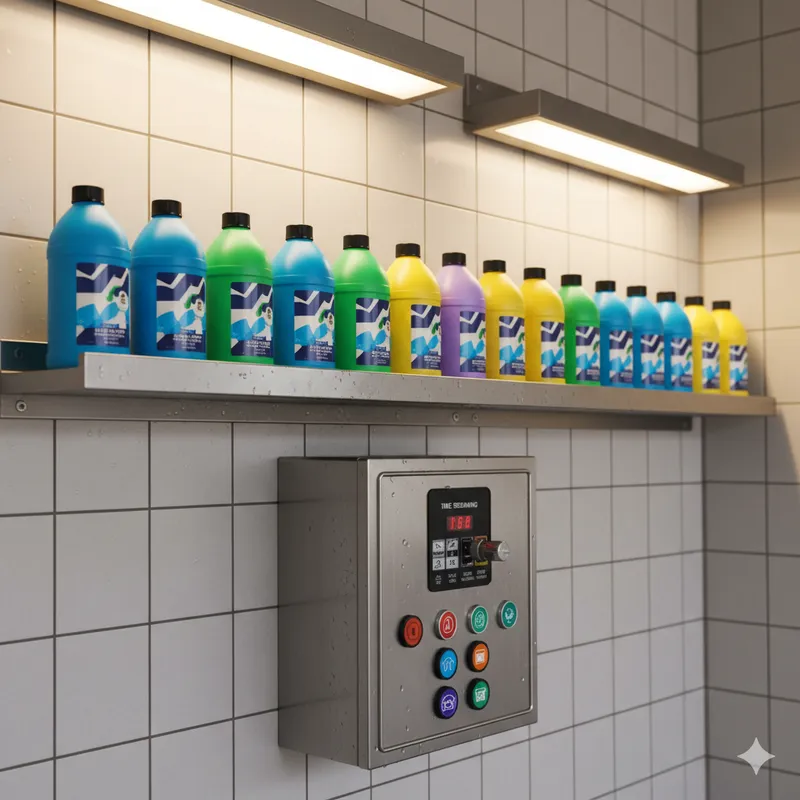 Produtos de limpeza profissionais expostos