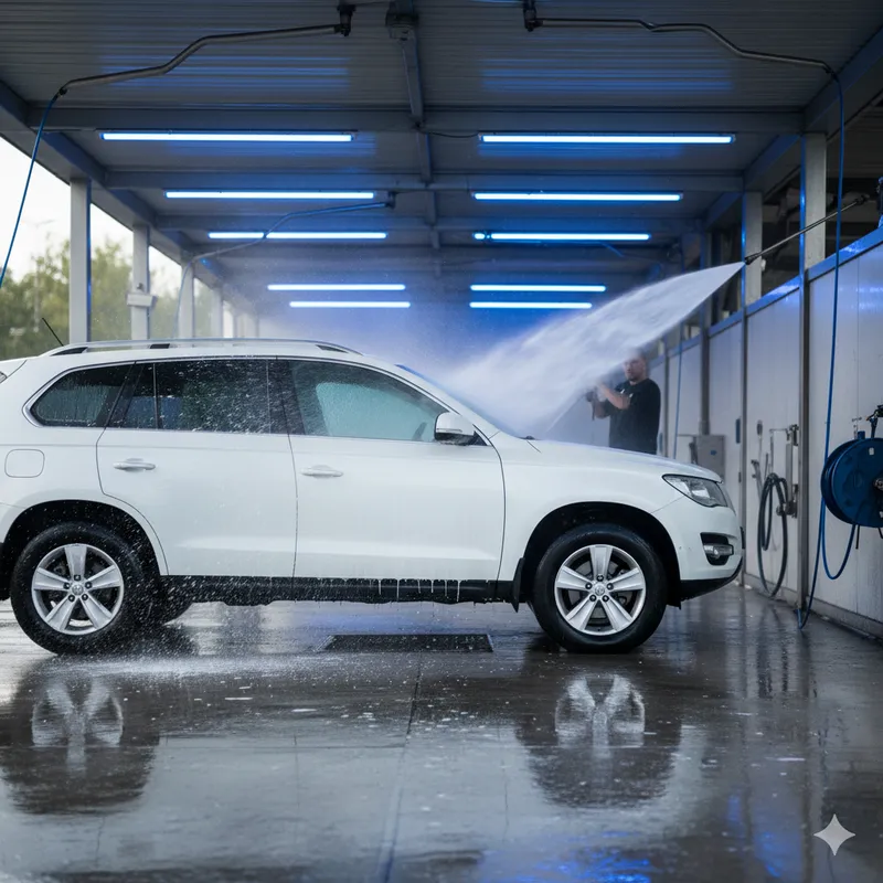 Pista de lavagem de alta pressão em ação